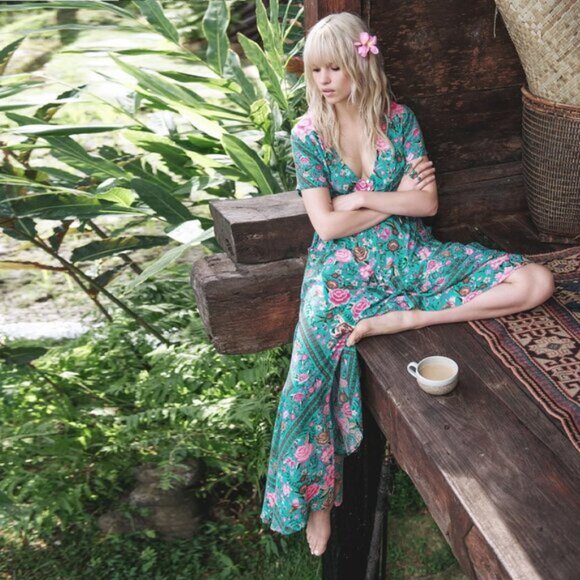 Spell & the Gypsy Collective Babushka Turquoise Maxi Dress Gown Size XS b180E - Picture 3 of 10